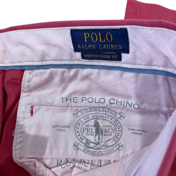 New Polo Ralph Lauren Chino Pants Stretch Classic Fit Men's 30x32 Pink Twill - Picture 3 of 7